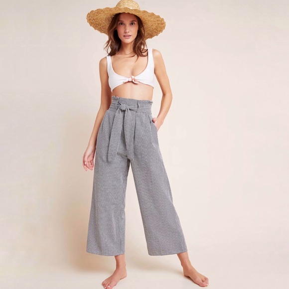 Mara Hoffman Arianna black white gingham print high rise waisted wide leg pants - Picture 8 of 13